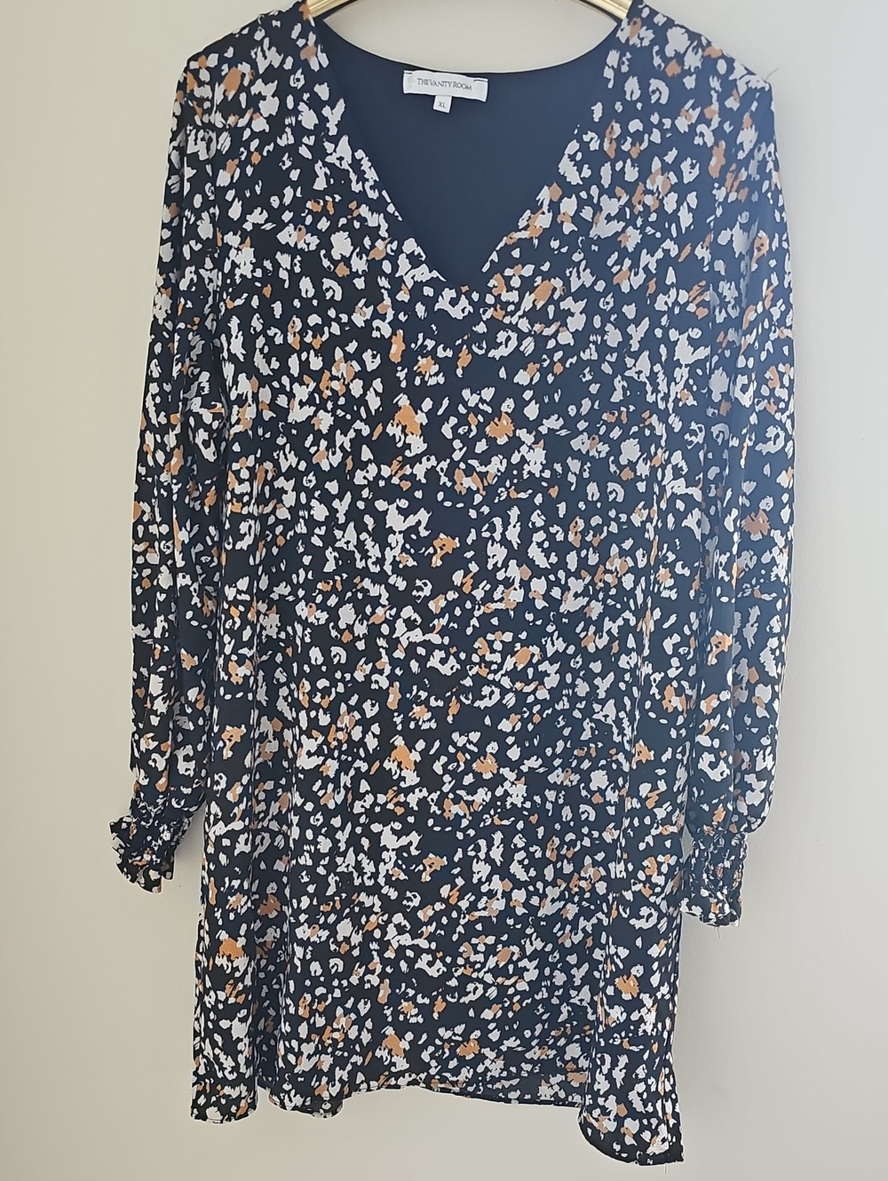 The Vanity‎ Room Abstract Animal Print Shift Womens Size XL Black Mustard Dress